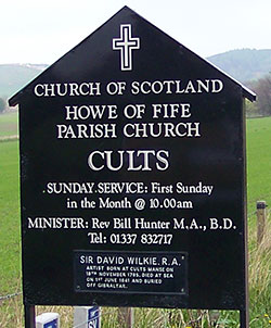 signpost at Cults showing rev. william hunter, minister
