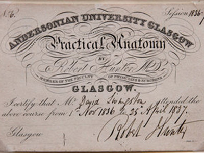 David Livingstone certificate