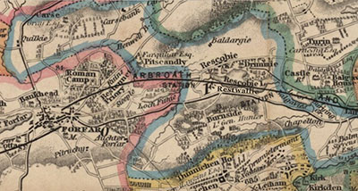 map of Rescobie Parish showing Rescobie, Burnside and Restwallie